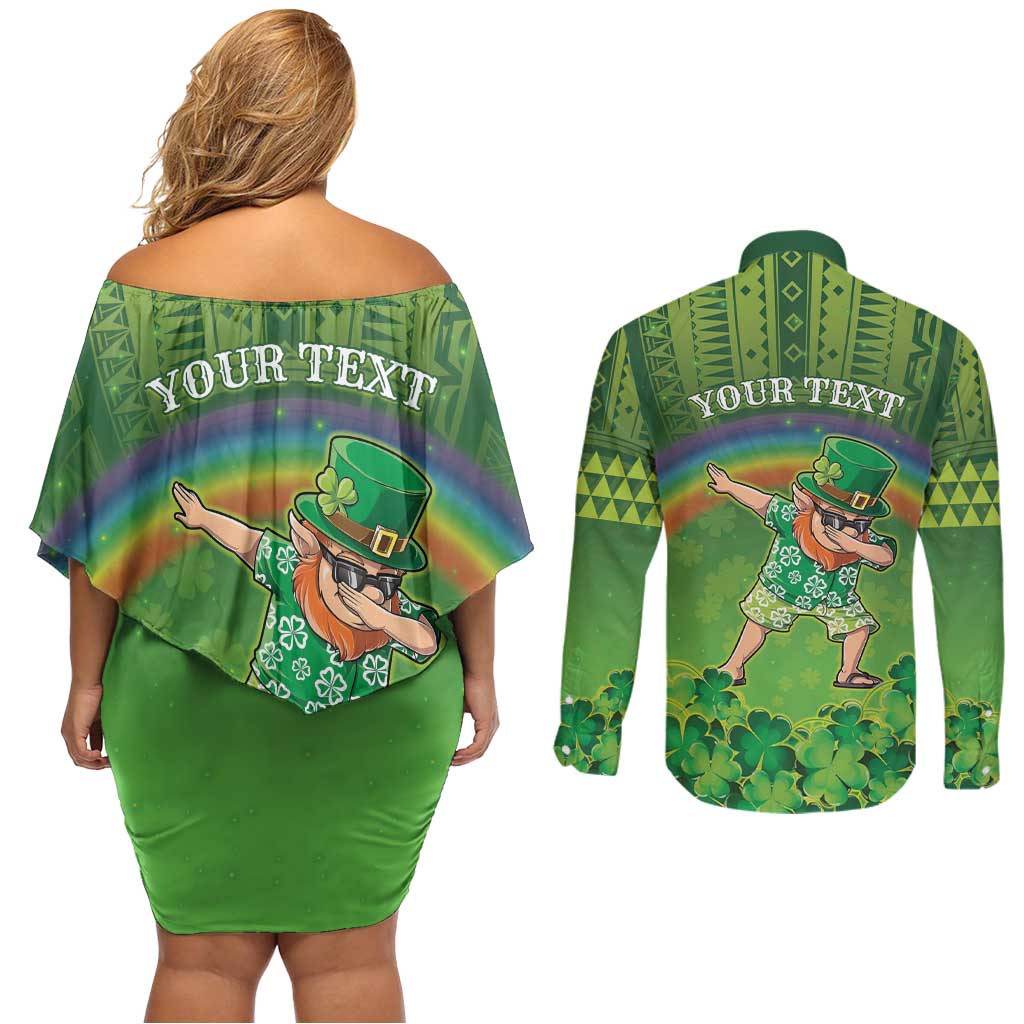 Personalised Hawaii Saint Patrick's Day Couples Matching Off Shoulder Short Dress and Long Sleeve Button Shirt Let's Get Fit Shaced