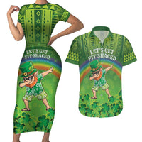 Personalised Hawaii Saint Patrick's Day Couples Matching Short Sleeve Bodycon Dress and Hawaiian Shirt Let's Get Fit Shaced