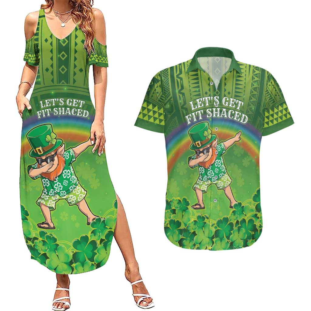 Personalised Hawaii Saint Patrick's Day Couples Matching Summer Maxi Dress and Hawaiian Shirt Let's Get Fit Shaced LT05 Green - Polynesian Pride