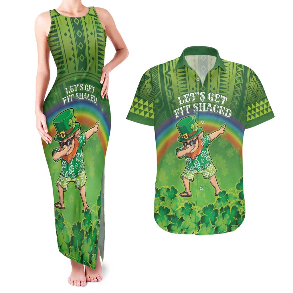 Personalised Hawaii Saint Patrick's Day Couples Matching Tank Maxi Dress and Hawaiian Shirt Let's Get Fit Shaced LT05 Green - Polynesian Pride