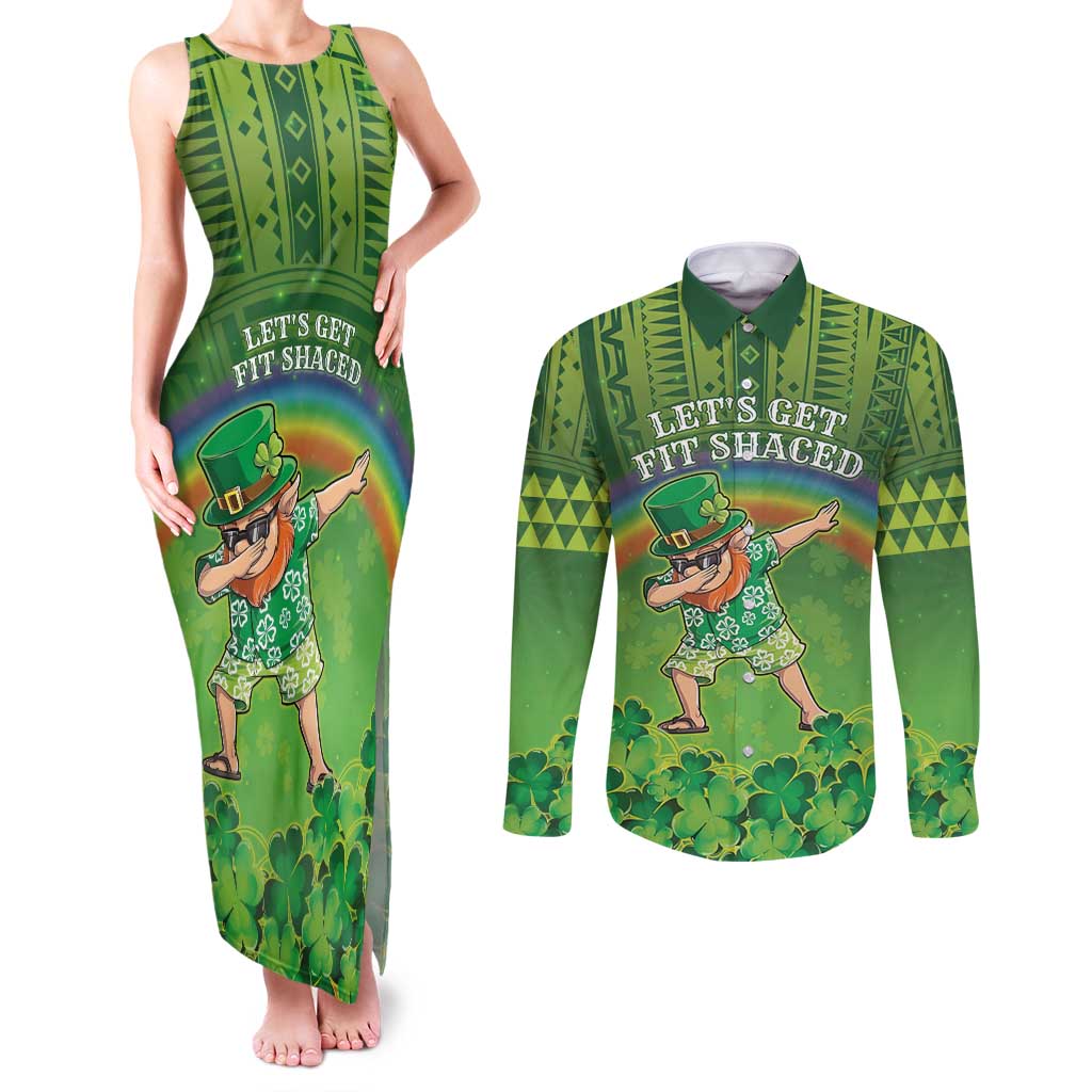 Personalised Hawaii Saint Patrick's Day Couples Matching Tank Maxi Dress and Long Sleeve Button Shirt Let's Get Fit Shaced LT05 Green - Polynesian Pride