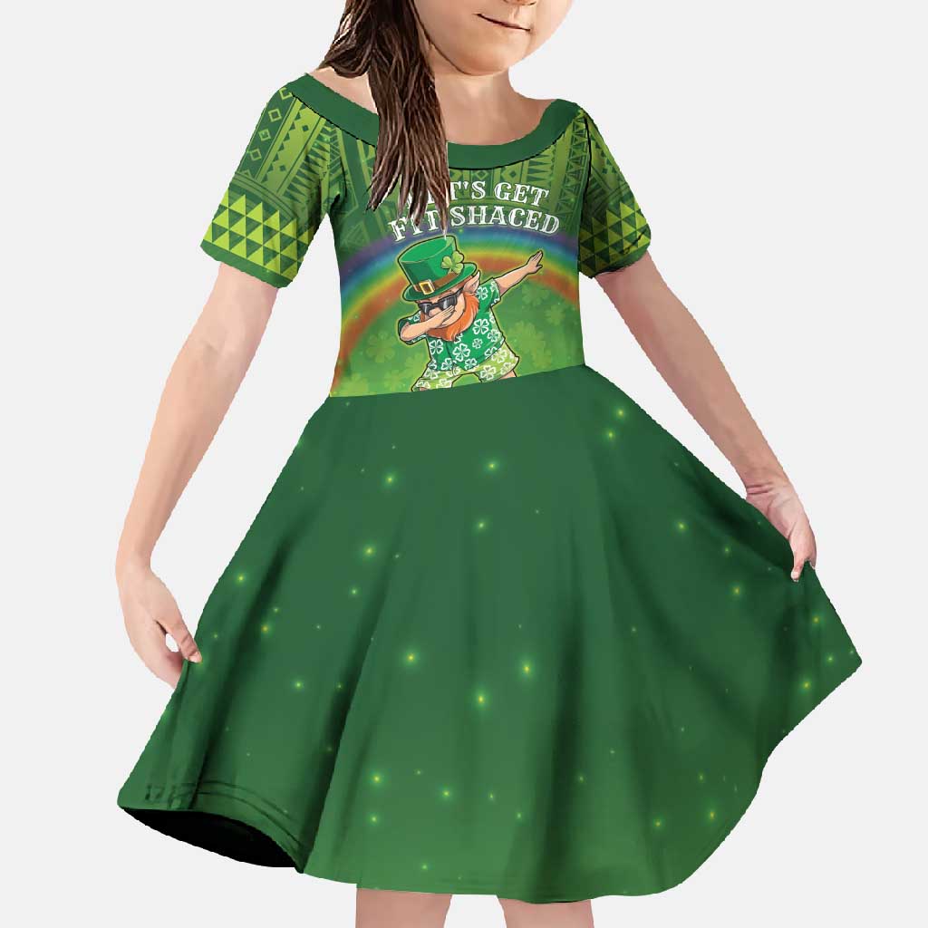 Personalised Hawaii Saint Patrick's Day Family Matching Long Sleeve Bodycon Dress and Hawaiian Shirt Let's Get Fit Shaced LT05 Daughter's Dress Green - Polynesian Pride