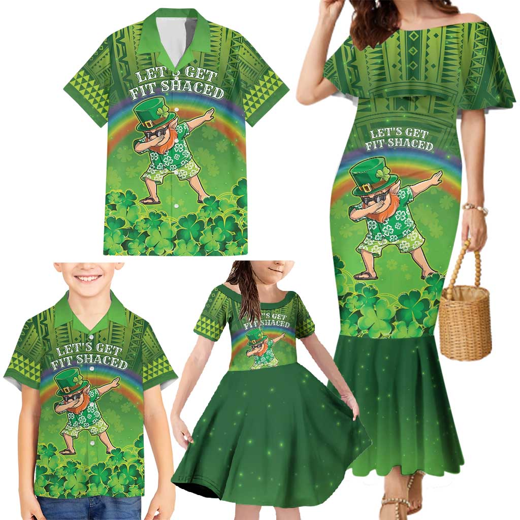 Personalised Hawaii Saint Patrick's Day Family Matching Mermaid Dress and Hawaiian Shirt Let's Get Fit Shaced