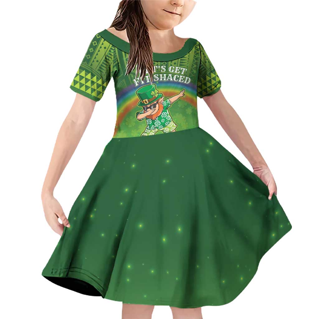 Personalised Hawaii Saint Patrick's Day Family Matching Off Shoulder Short Dress and Hawaiian Shirt Let's Get Fit Shaced LT05 Daughter's Dress Green - Polynesian Pride