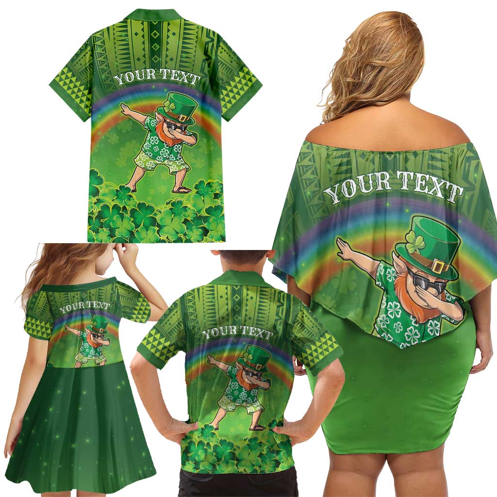 Personalised Hawaii Saint Patrick's Day Family Matching Off Shoulder Short Dress and Hawaiian Shirt Let's Get Fit Shaced LT05 - Polynesian Pride