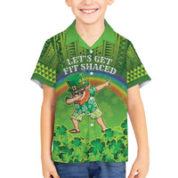 Personalised Hawaii Saint Patrick's Day Family Matching Off Shoulder Short Dress and Hawaiian Shirt Let's Get Fit Shaced LT05 Son's Shirt Green - Polynesian Pride