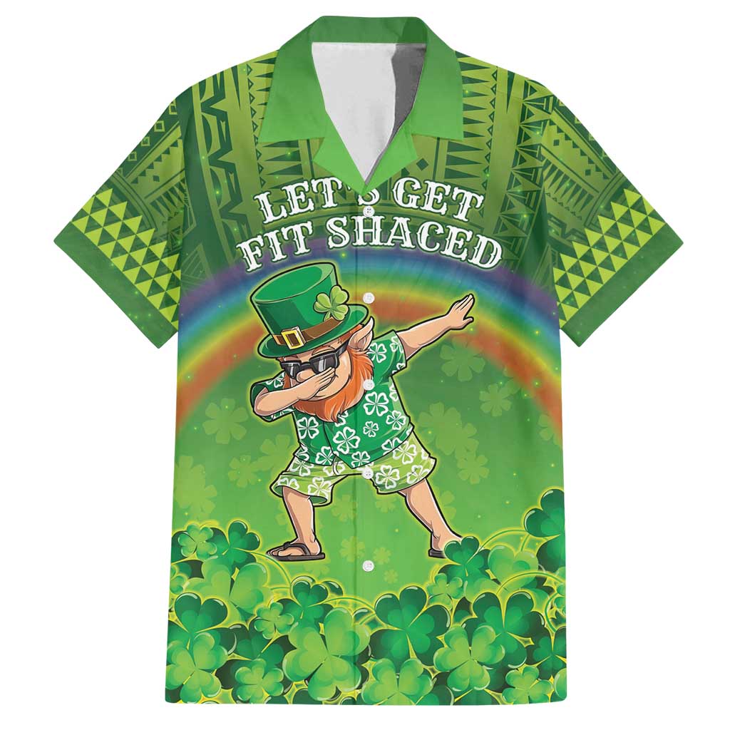 Personalised Hawaii Saint Patrick's Day Family Matching Summer Maxi Dress and Hawaiian Shirt Let's Get Fit Shaced LT05 Dad's Shirt - Short Sleeve Green - Polynesian Pride