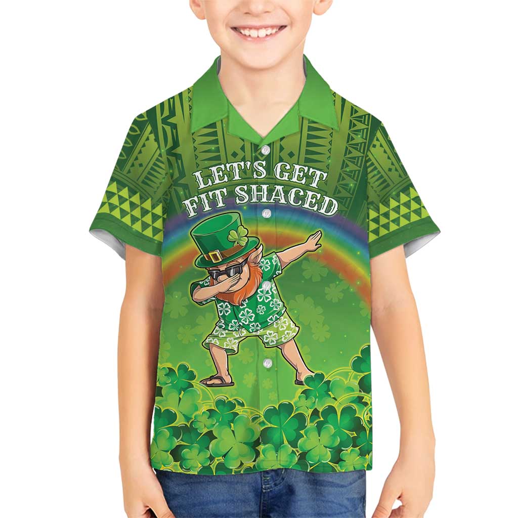 Personalised Hawaii Saint Patrick's Day Family Matching Tank Maxi Dress and Hawaiian Shirt Let's Get Fit Shaced LT05 Son's Shirt Green - Polynesian Pride