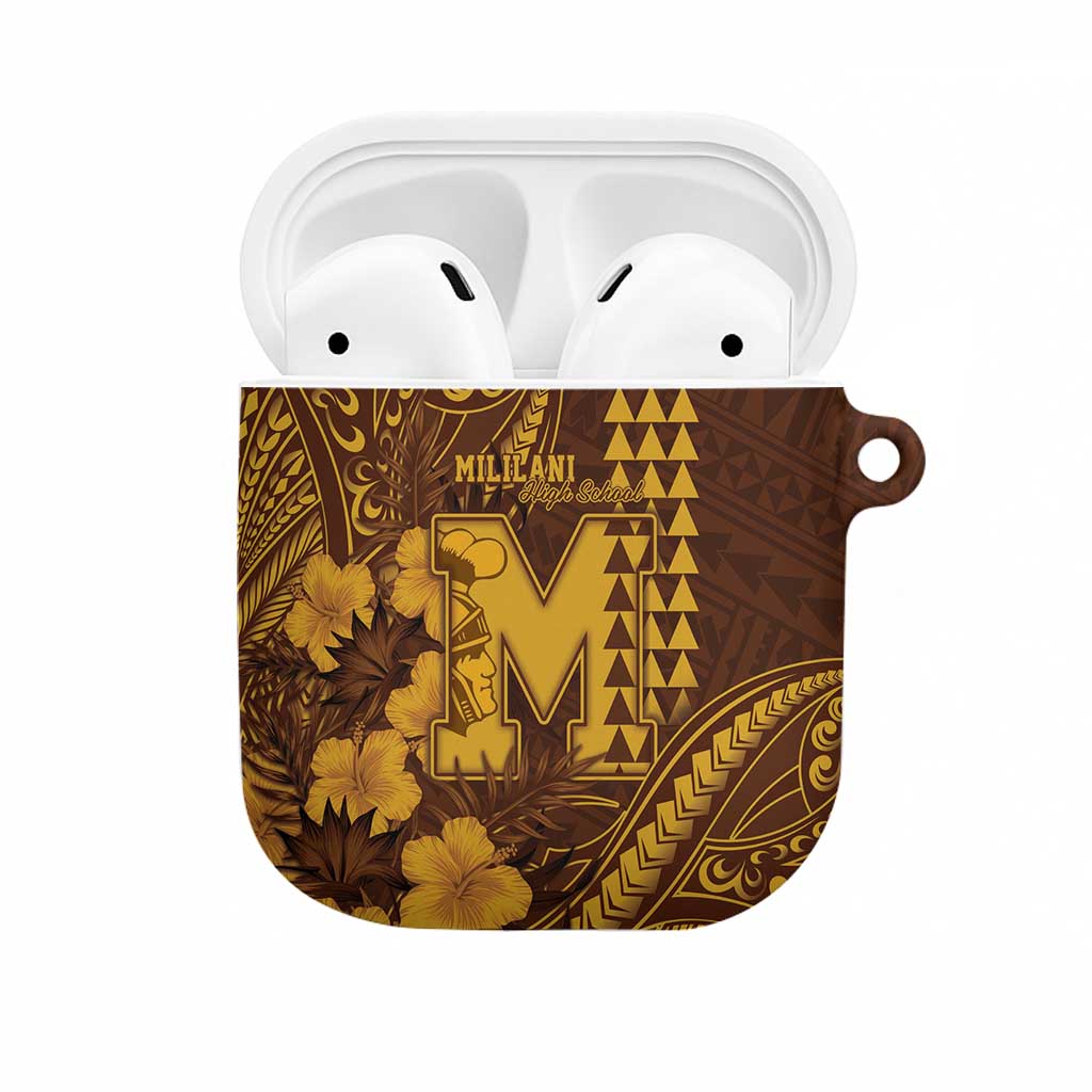 Hawaii Mililani High School AirPods Case Tribal Tattoo With Hibiscus Flowers LT05 Brown - Polynesian Pride