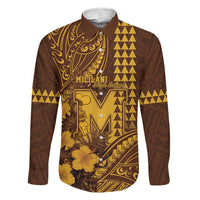 Personalised Hawaii Mililani High School Family Matching Long Sleeve Bodycon Dress and Hawaiian Shirt Tribal Tattoo With Hibiscus Flowers LT05 Dad's Shirt - Long Sleeve Brown - Polynesian Pride