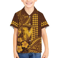 Personalised Hawaii Mililani High School Family Matching Summer Maxi Dress and Hawaiian Shirt Tribal Tattoo With Hibiscus Flowers LT05 Son's Shirt Brown - Polynesian Pride