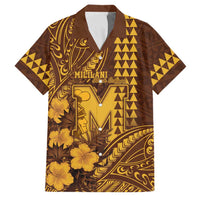 Personalised Hawaii Mililani High School Family Matching Tank Maxi Dress and Hawaiian Shirt Tribal Tattoo With Hibiscus Flowers LT05 Dad's Shirt - Short Sleeve Brown - Polynesian Pride