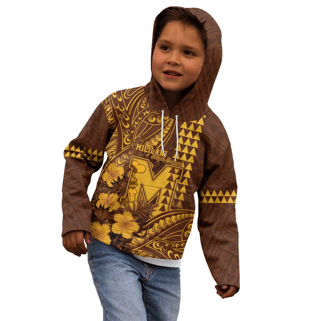 Personalised Hawaii Mililani High School Kid Hoodie Tribal Tattoo With Hibiscus Flowers