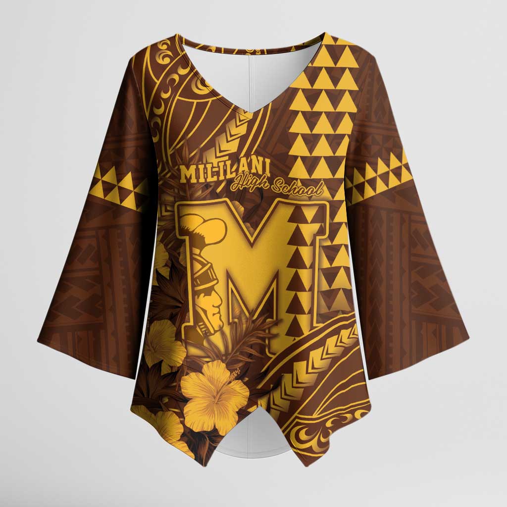 Personalised Hawaii Mililani High School Kimono Sleeve Blouse Tribal Tattoo With Hibiscus Flowers