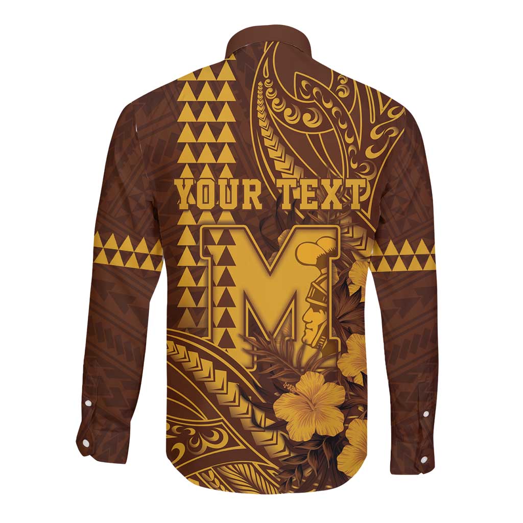 Personalised Hawaii Mililani High School Long Sleeve Button Shirt Tribal Tattoo With Hibiscus Flowers LT05 - Polynesian Pride