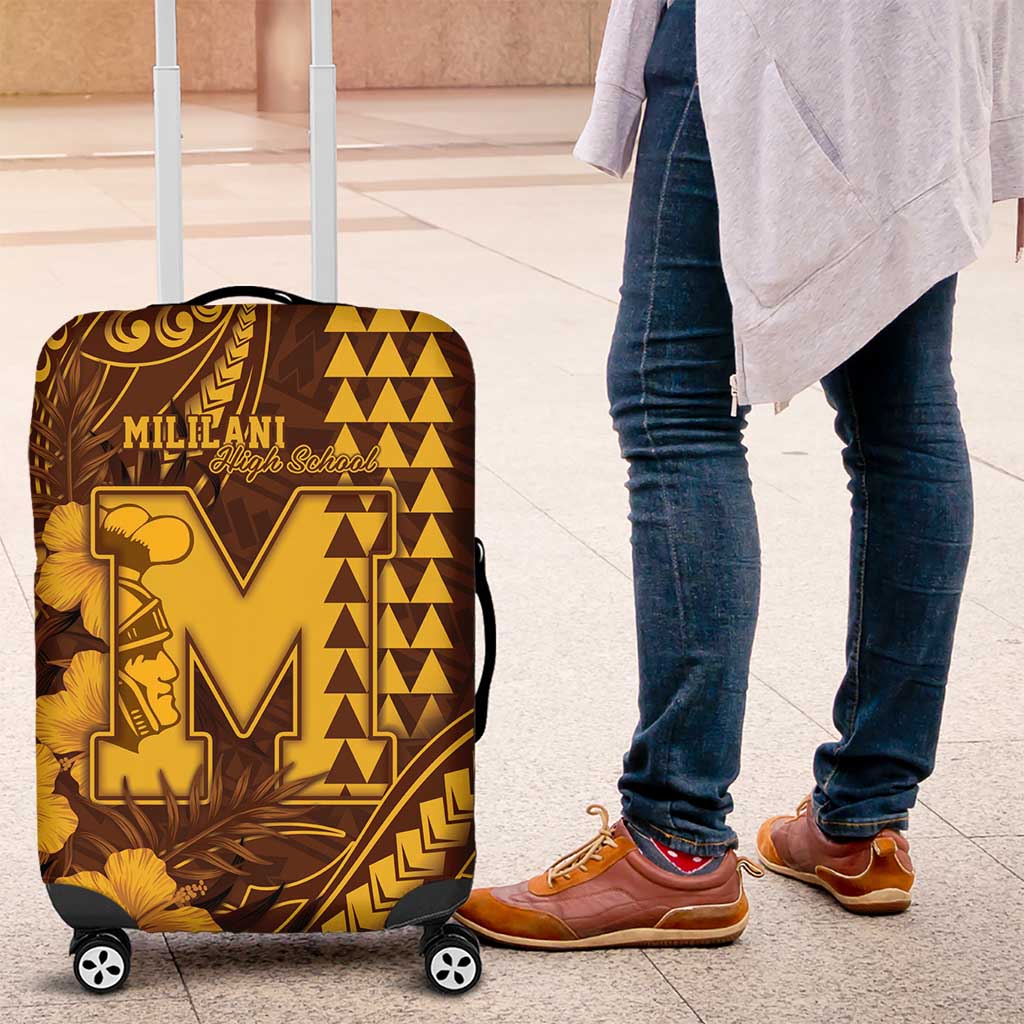 Hawaii Mililani High School Luggage Cover Tribal Tattoo With Hibiscus Flowers