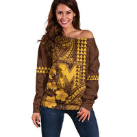 Personalised Hawaii Mililani High School Off Shoulder Sweater Tribal Tattoo With Hibiscus Flowers