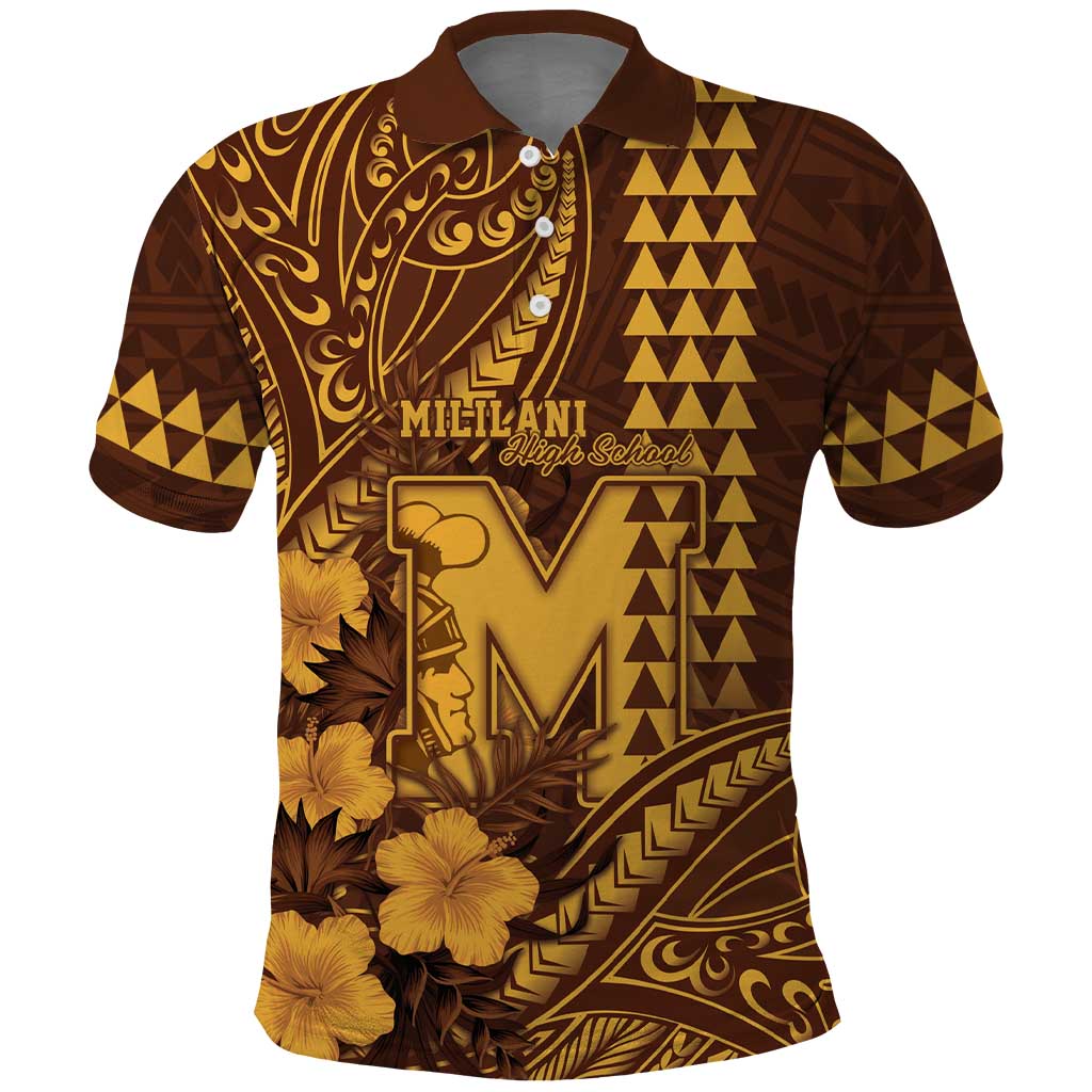Personalised Hawaii Mililani High School Polo Shirt Tribal Tattoo With Hibiscus Flowers