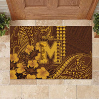 Hawaii Mililani High School Rubber Doormat Tribal Tattoo With Hibiscus Flowers LT05 Brown - Polynesian Pride