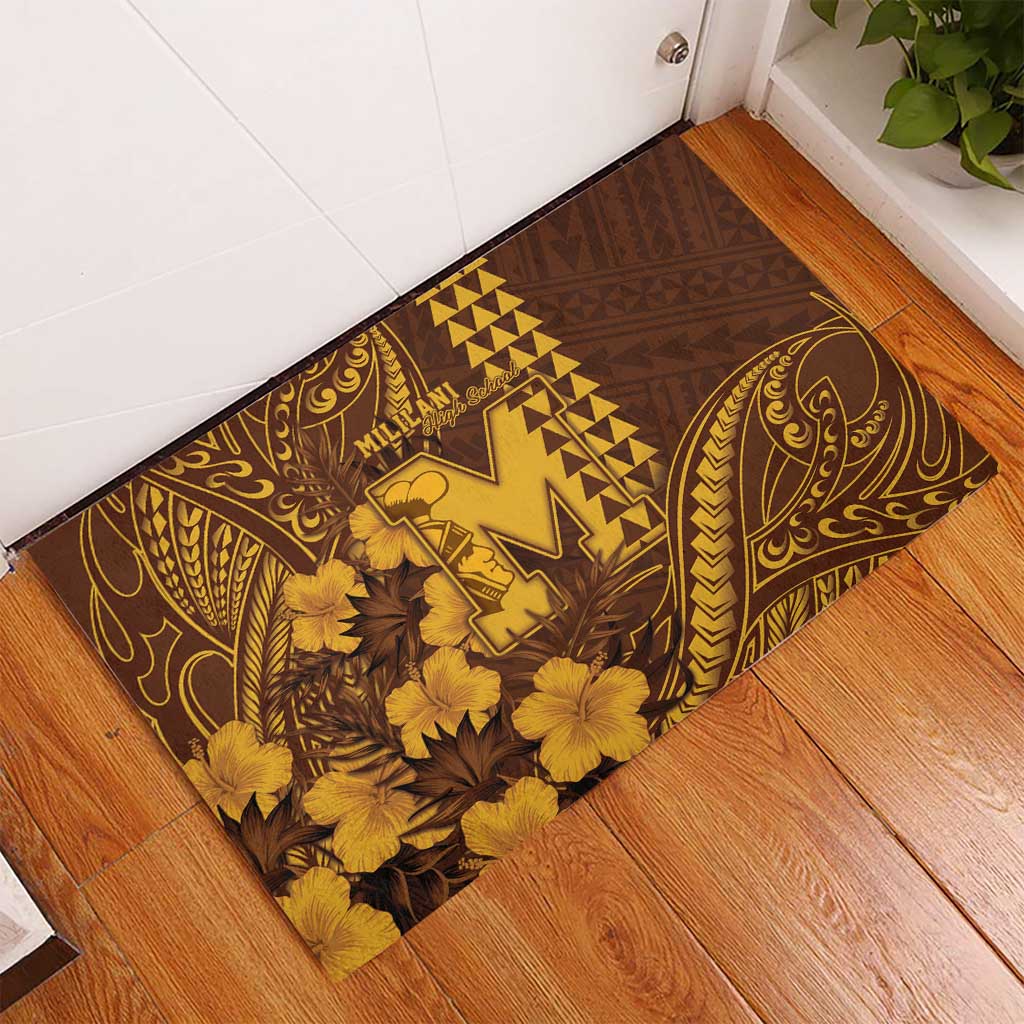 Hawaii Mililani High School Rubber Doormat Tribal Tattoo With Hibiscus Flowers LT05 - Polynesian Pride