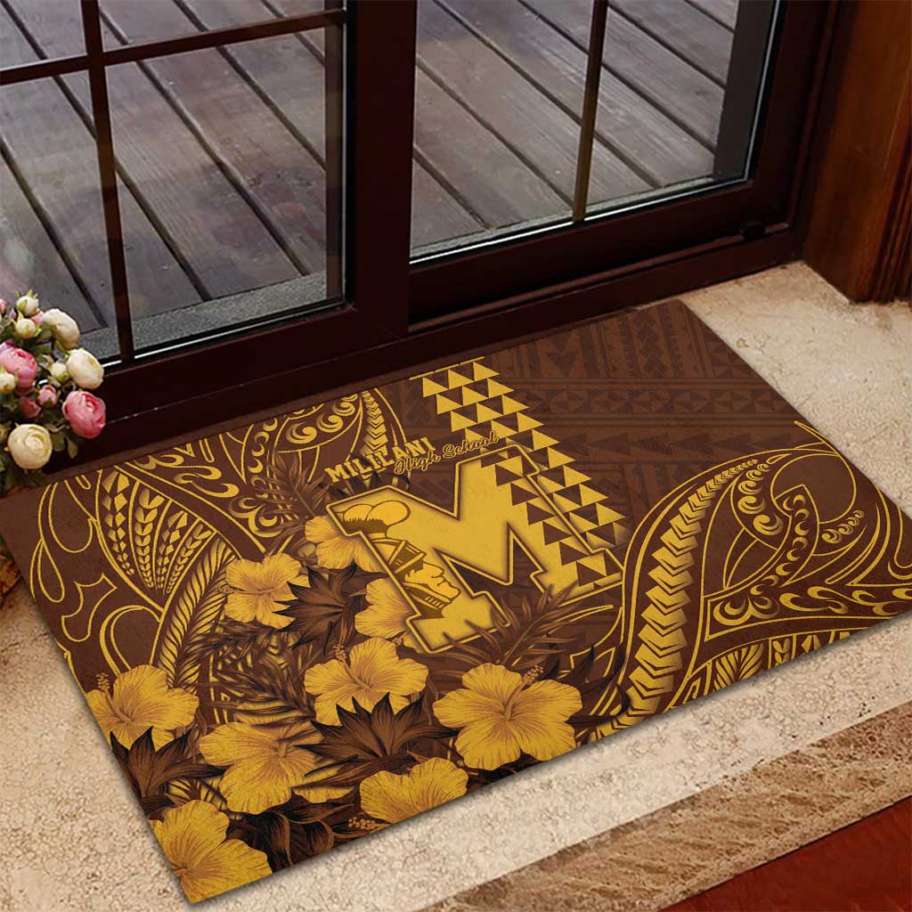 Hawaii Mililani High School Rubber Doormat Tribal Tattoo With Hibiscus Flowers LT05 - Polynesian Pride