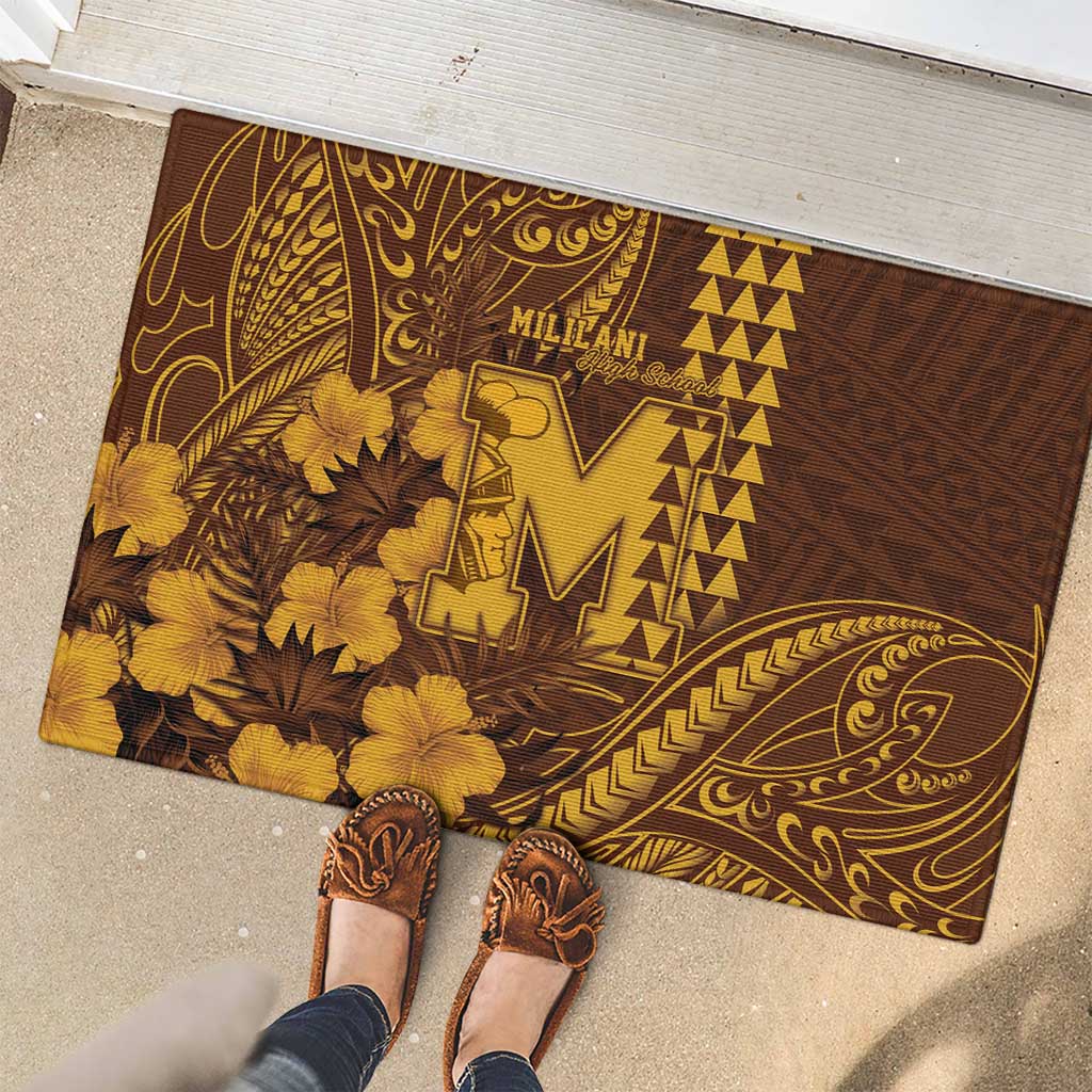 Hawaii Mililani High School Rubber Doormat Tribal Tattoo With Hibiscus Flowers LT05 - Polynesian Pride