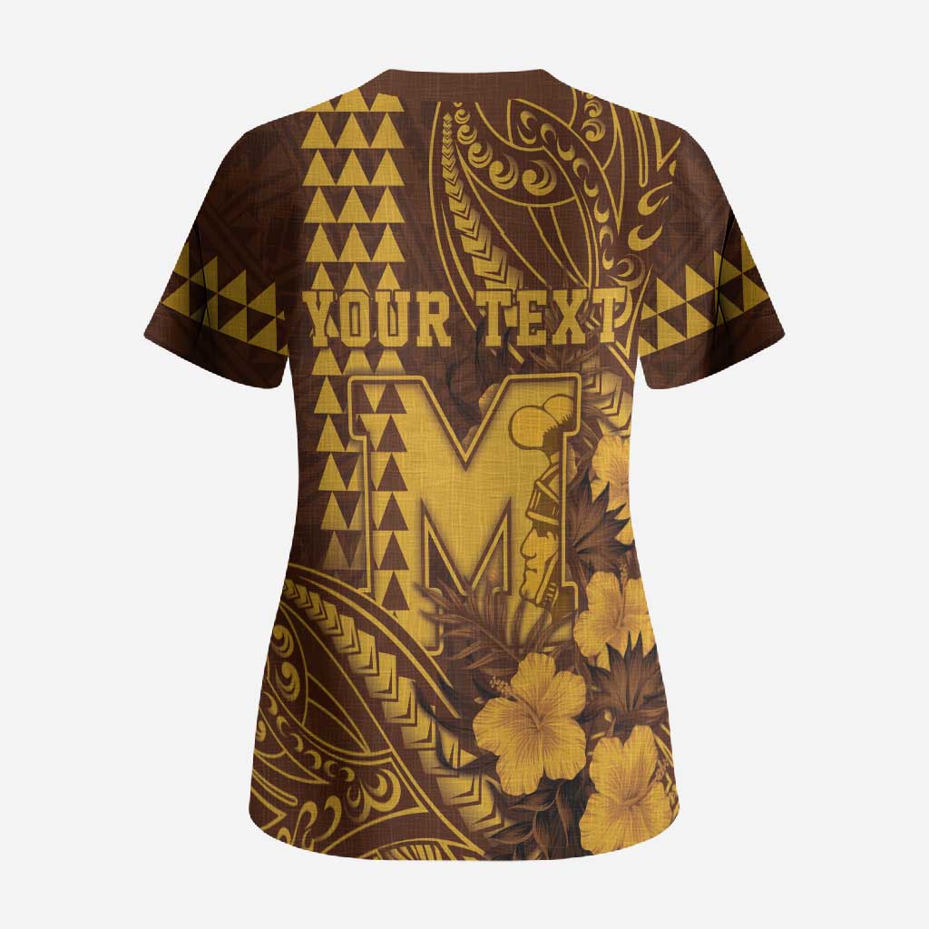 Personalised Hawaii Mililani High School Scrub Top Tribal Tattoo With Hibiscus Flowers LT05 - Polynesian Pride