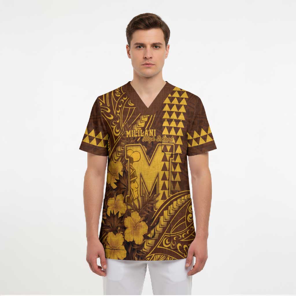 Personalised Hawaii Mililani High School Scrub Top Tribal Tattoo With Hibiscus Flowers LT05 - Polynesian Pride