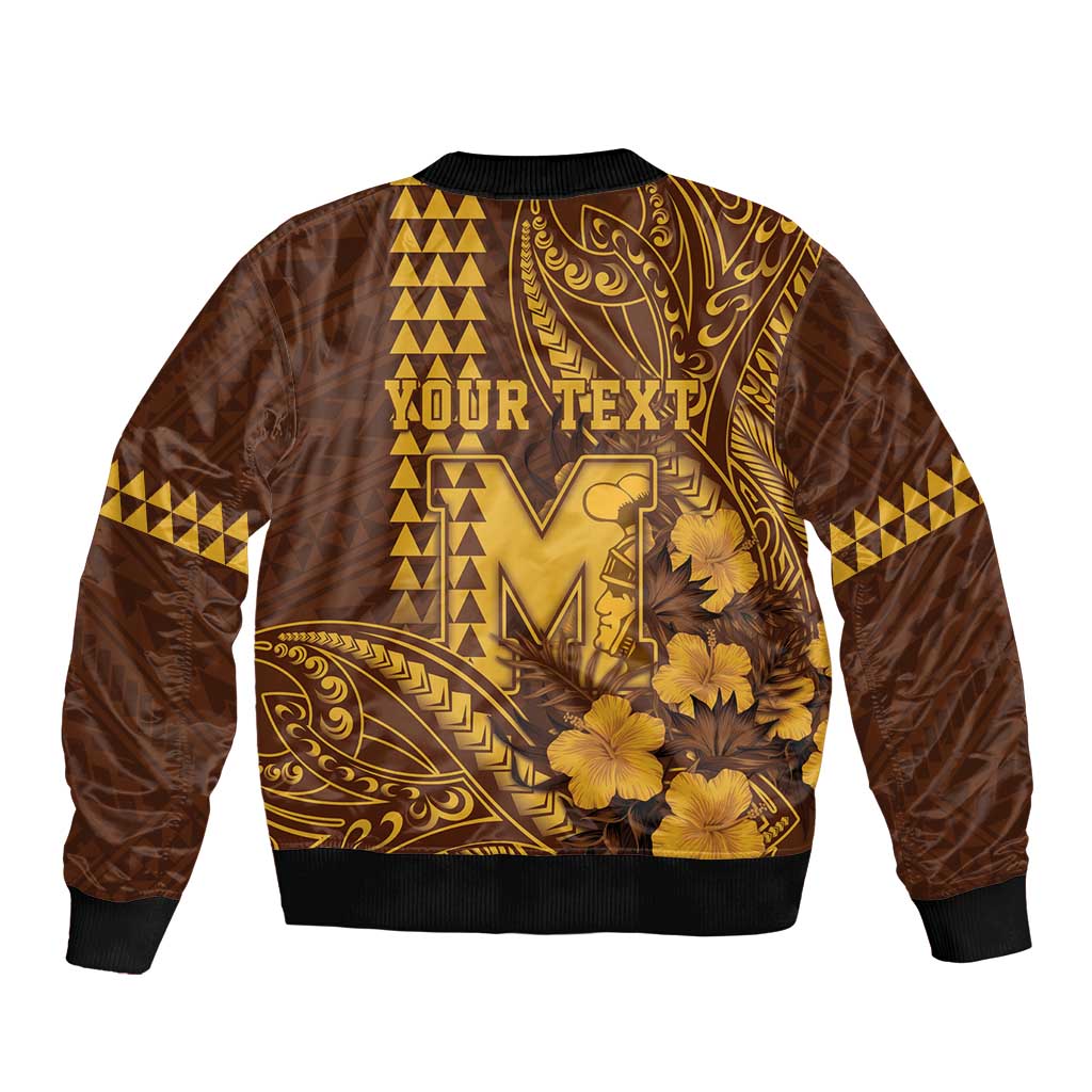 Personalised Hawaii Mililani High School Sleeve Zip Bomber Jacket Tribal Tattoo With Hibiscus Flowers LT05 - Polynesian Pride