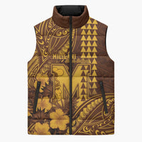 Personalised Hawaii Mililani High School Sleeveless Puffer Jacket Tribal Tattoo With Hibiscus Flowers LT05 Unisex Brown - Polynesian Pride