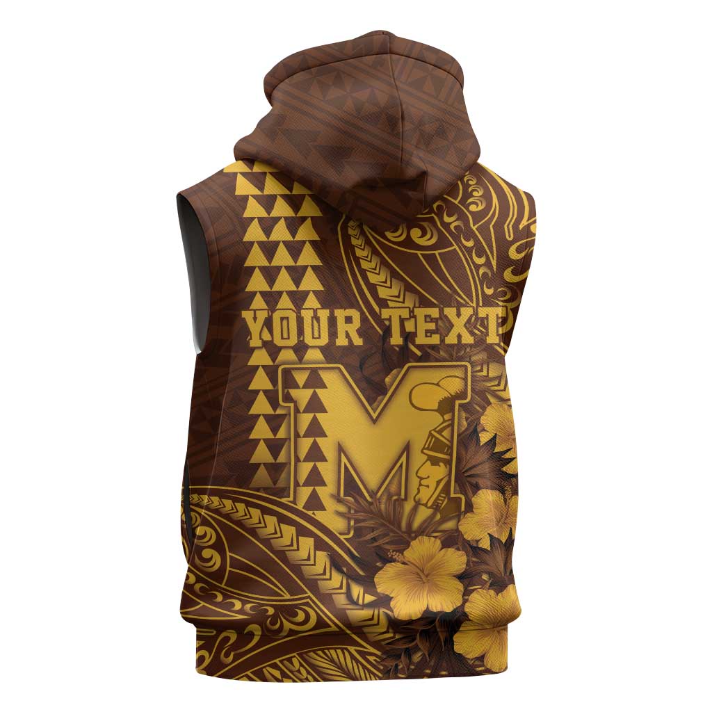 Personalised Hawaii Mililani High School Sleeveless Zip Hoodie Tribal Tattoo With Hibiscus Flowers LT05 - Polynesian Pride
