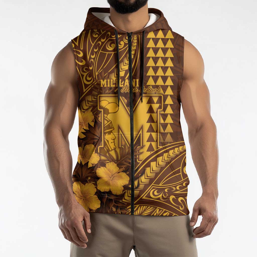 Personalised Hawaii Mililani High School Sleeveless Zip Hoodie Tribal Tattoo With Hibiscus Flowers LT05 - Polynesian Pride