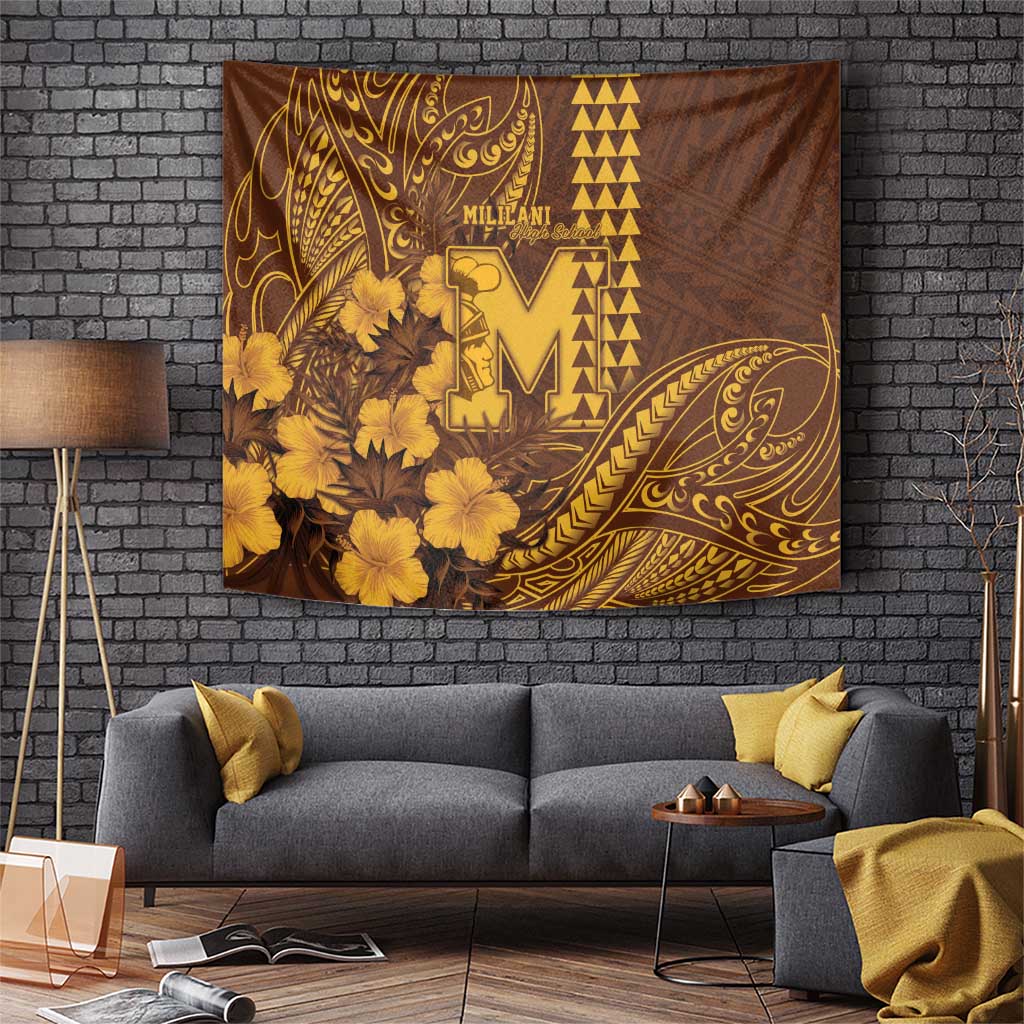 Hawaii Mililani High School Tapestry Tribal Tattoo With Hibiscus Flowers LT05 Brown - Polynesian Pride