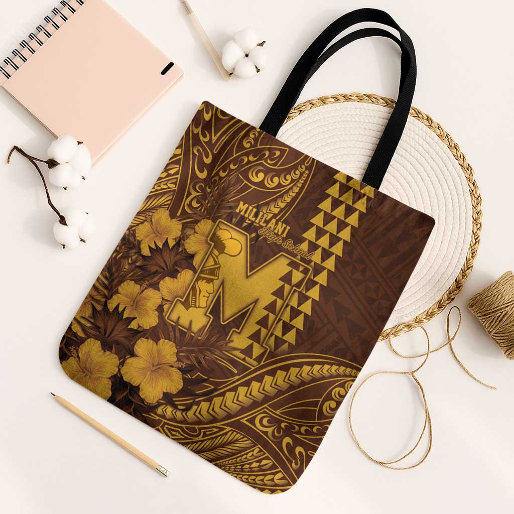 Hawaii Mililani High School Tote Bag Tribal Tattoo With Hibiscus Flowers