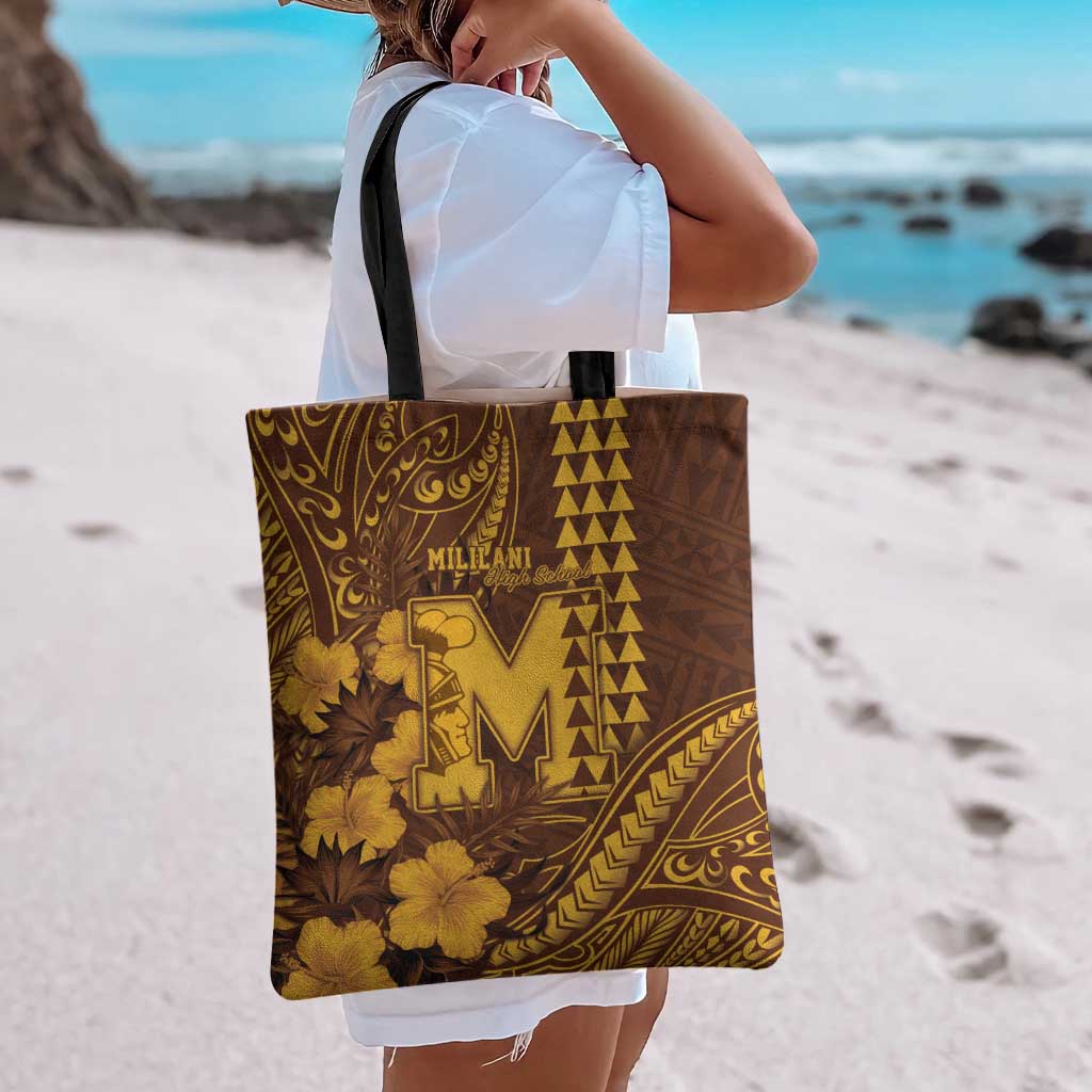 Hawaii Mililani High School Tote Bag Tribal Tattoo With Hibiscus Flowers LT05 - Polynesian Pride