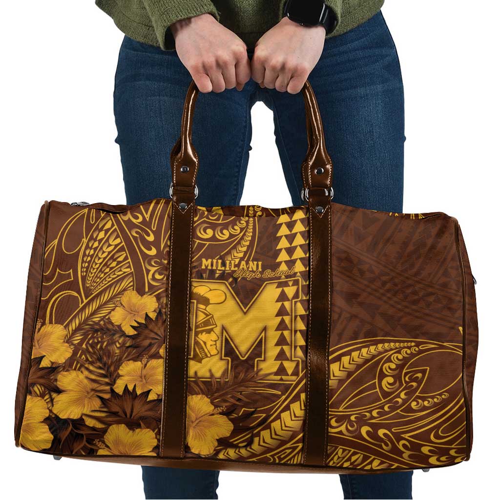 Hawaii Mililani High School Travel Bag Tribal Tattoo With Hibiscus Flowers