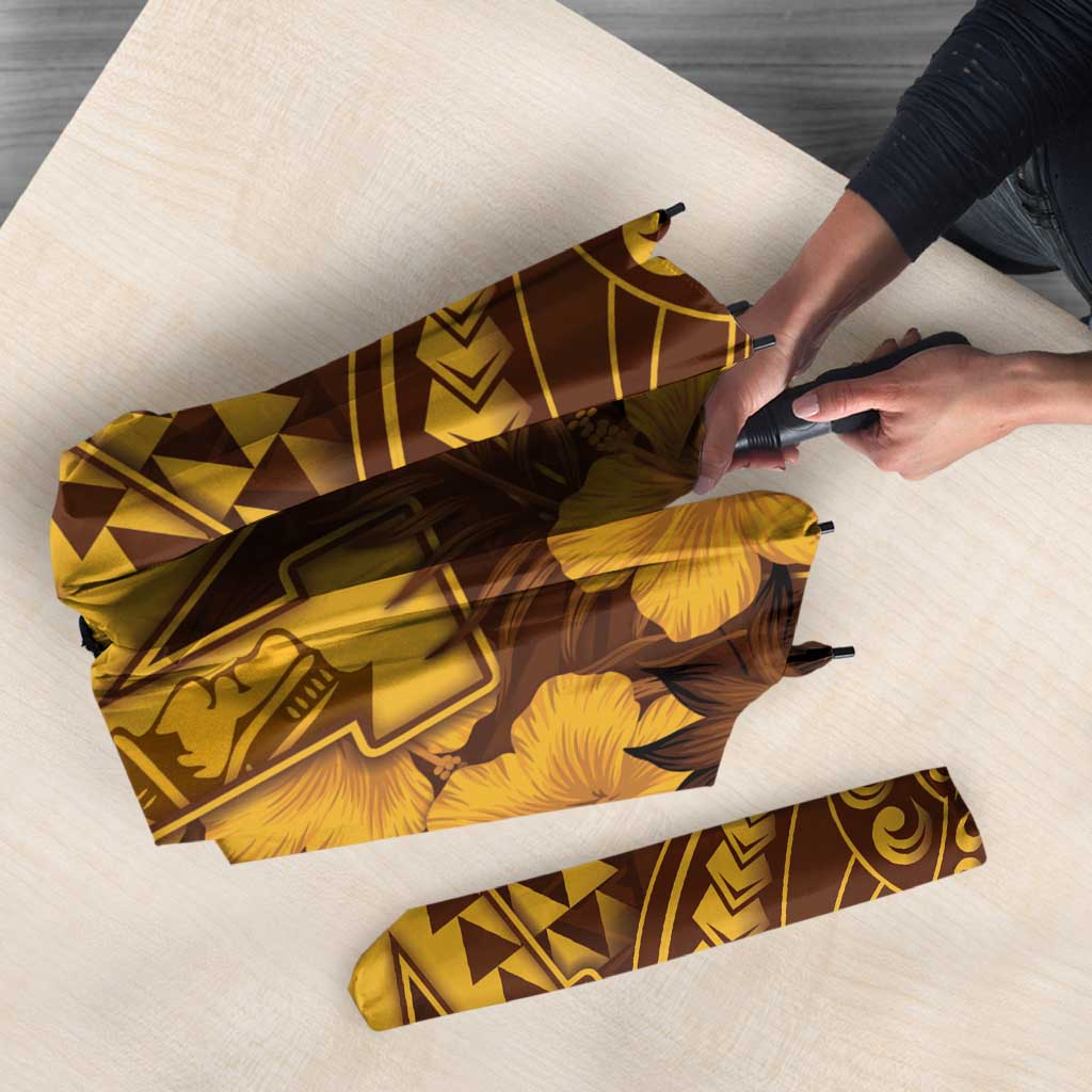 Hawaii Mililani High School Umbrella Tribal Tattoo With Hibiscus Flowers