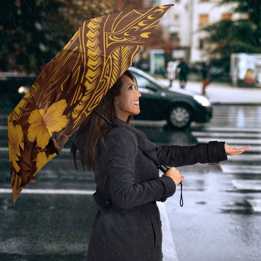 Hawaii Mililani High School Umbrella Tribal Tattoo With Hibiscus Flowers