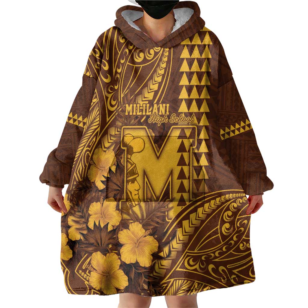 Personalised Hawaii Mililani High School Wearable Blanket Hoodie Tribal Tattoo With Hibiscus Flowers