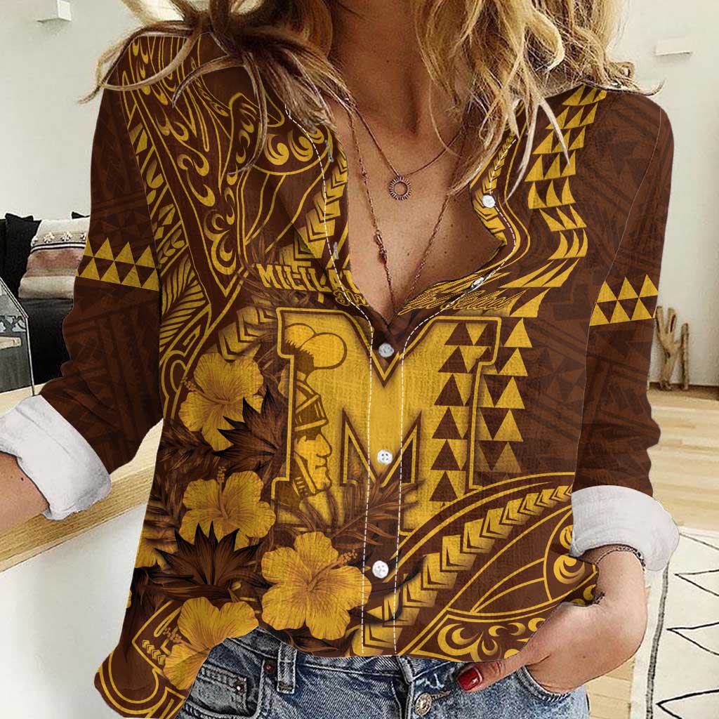 Personalised Hawaii Mililani High School Women Casual Shirt Tribal Tattoo With Hibiscus Flowers