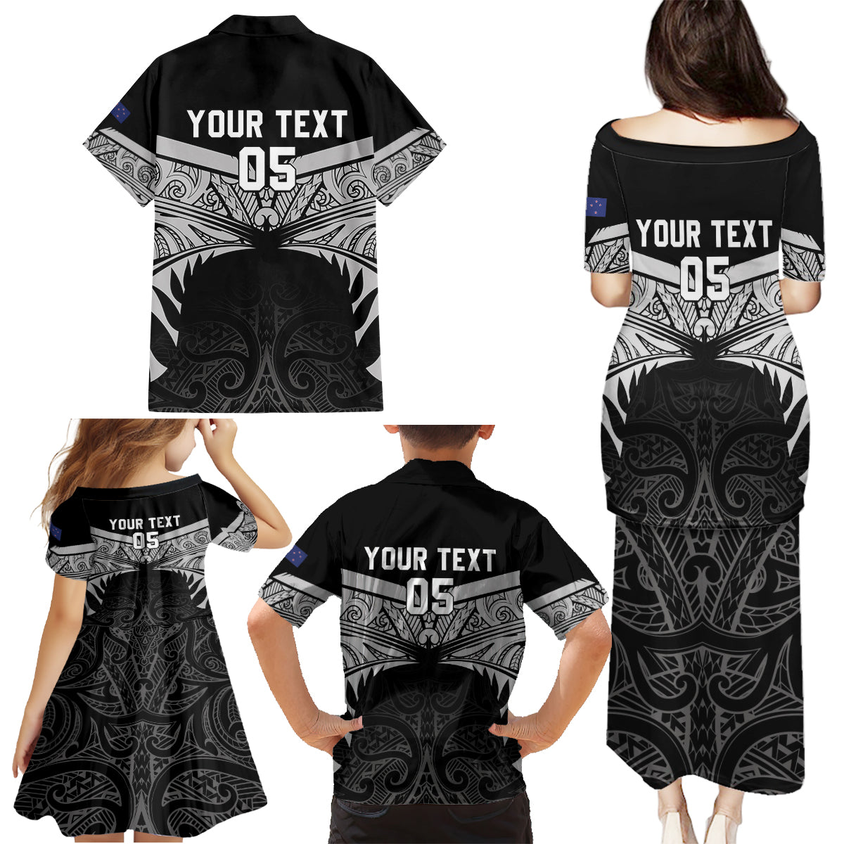 Custom New Zealand Cricket Family Matching Puletasi and Hawaiian Shirt Go Champions World Cup 2024 With Maori Pattern