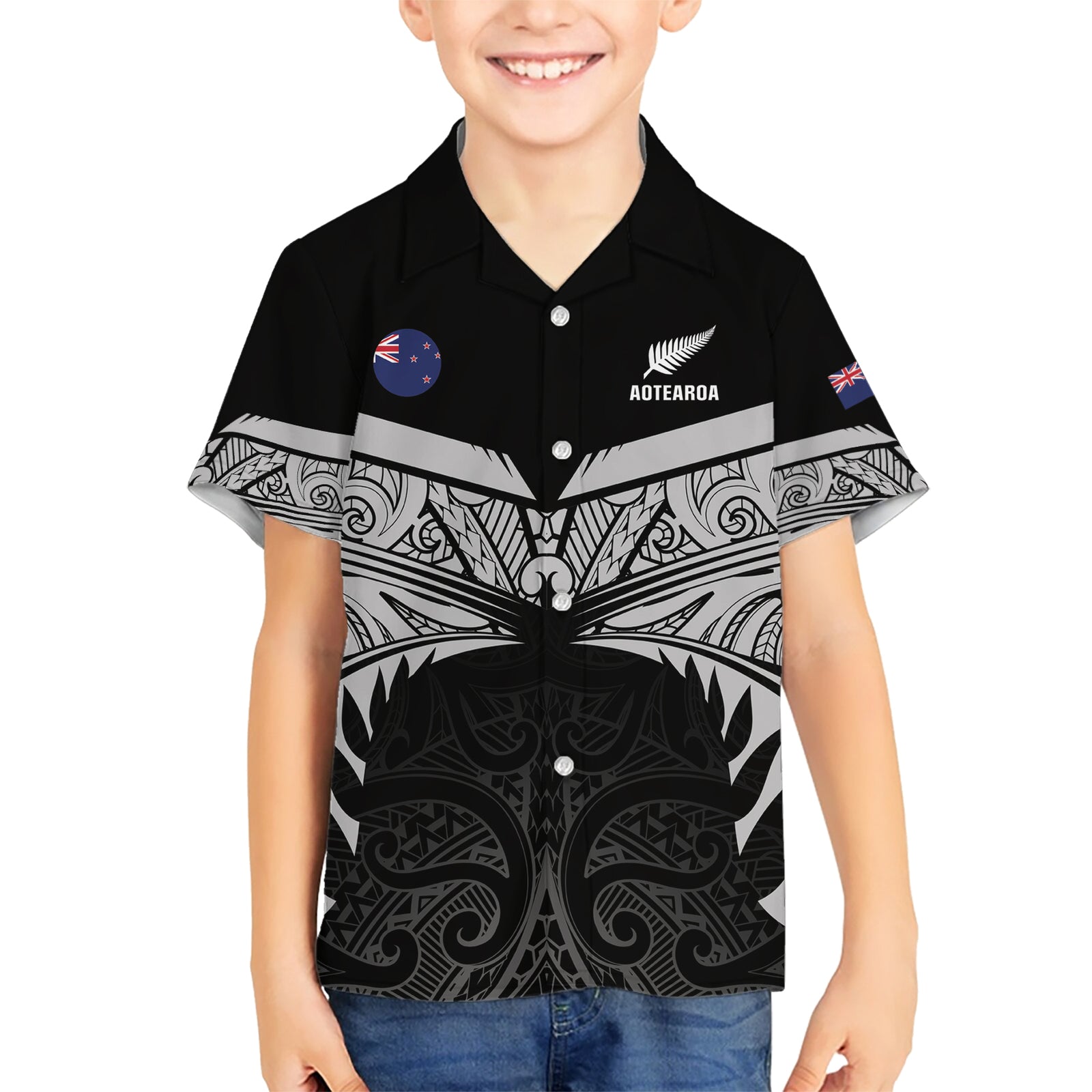 Custom New Zealand Cricket Kid Hawaiian Shirt Go Champions World Cup 2024 With Maori Pattern LT05 Kid Black - Polynesian Pride