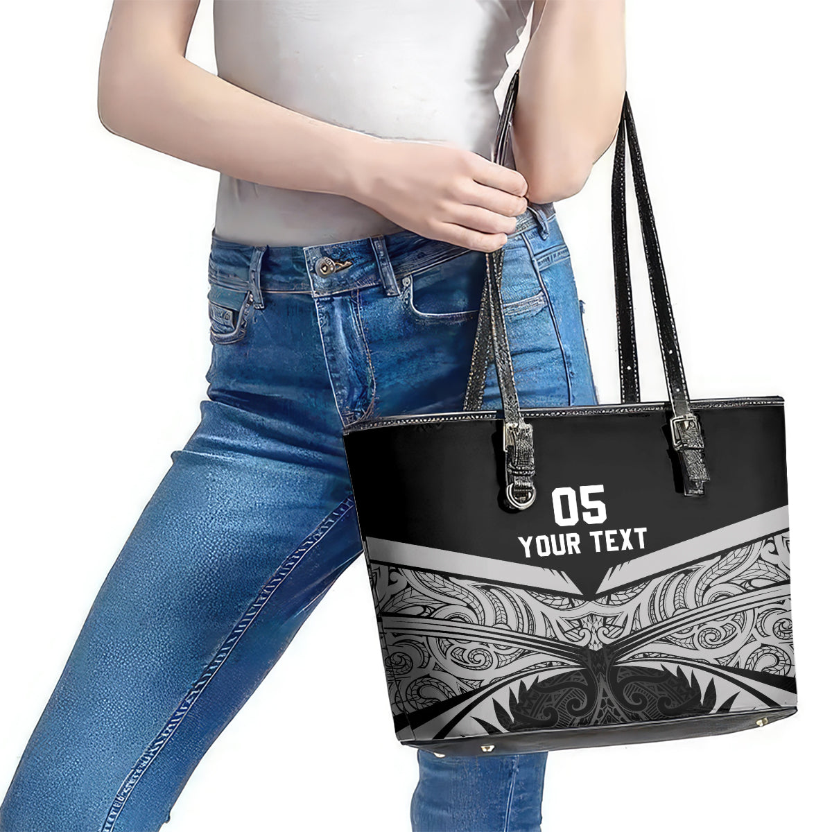 Custom New Zealand Cricket Leather Tote Bag Go Champions World Cup 2024 With Maori Pattern