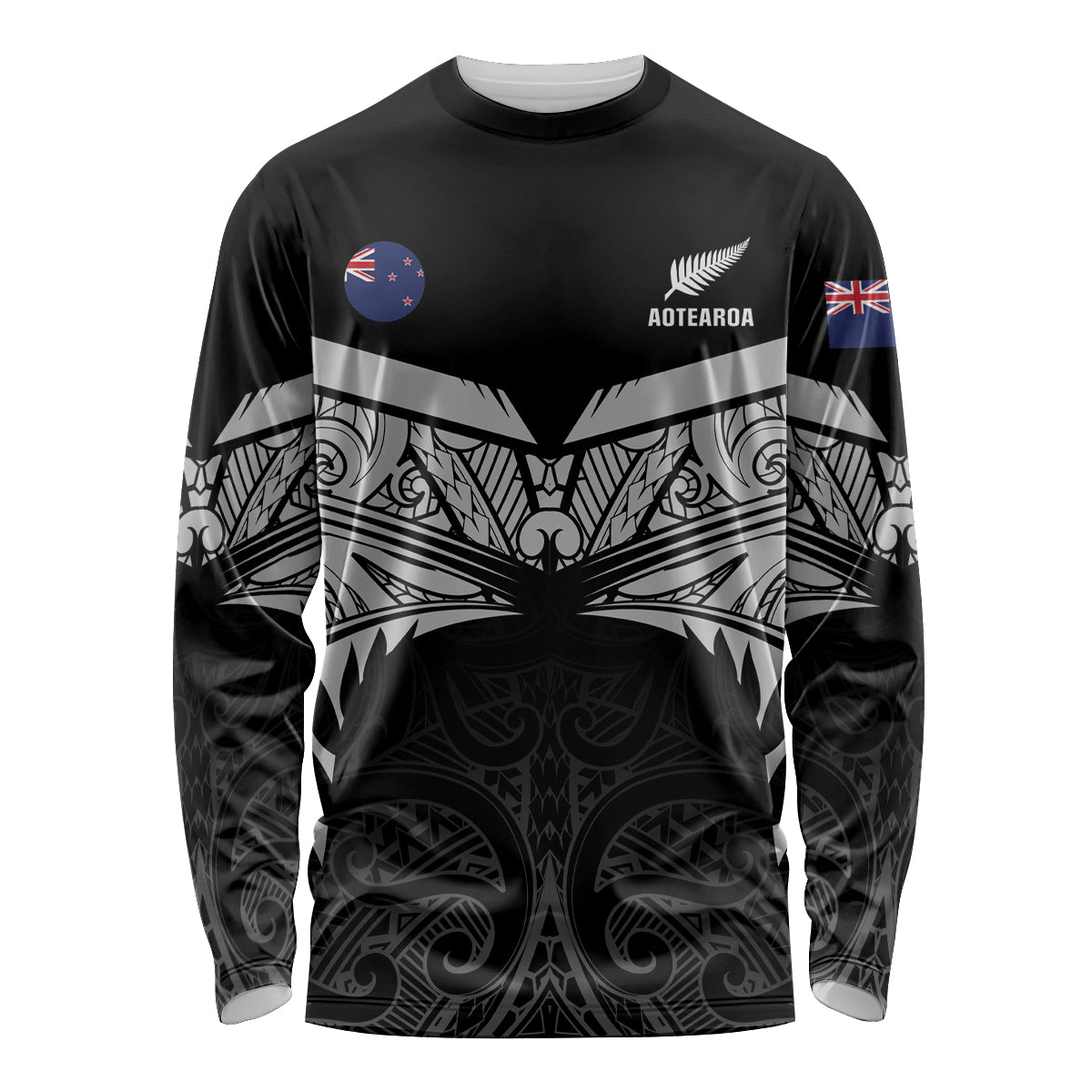 Custom New Zealand Cricket Long Sleeve Shirt Go Champions World Cup 2024 With Maori Pattern LT05 Unisex Black - Polynesian Pride