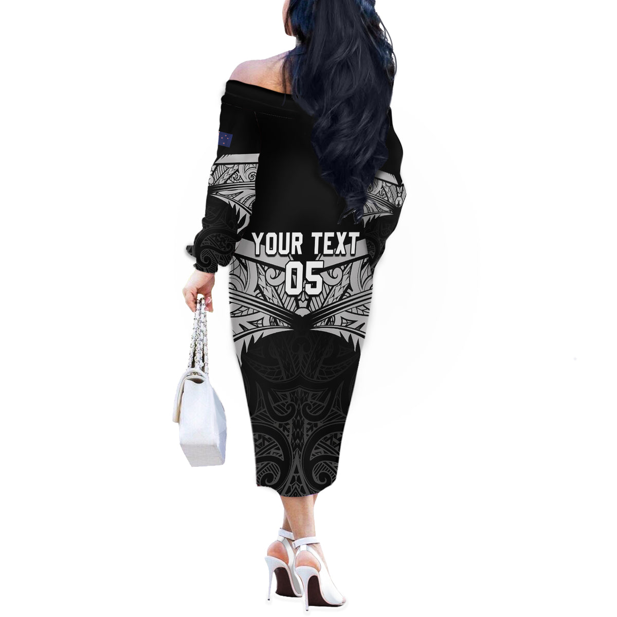 Custom New Zealand Cricket Off The Shoulder Long Sleeve Dress Go Champions World Cup 2024 With Maori Pattern