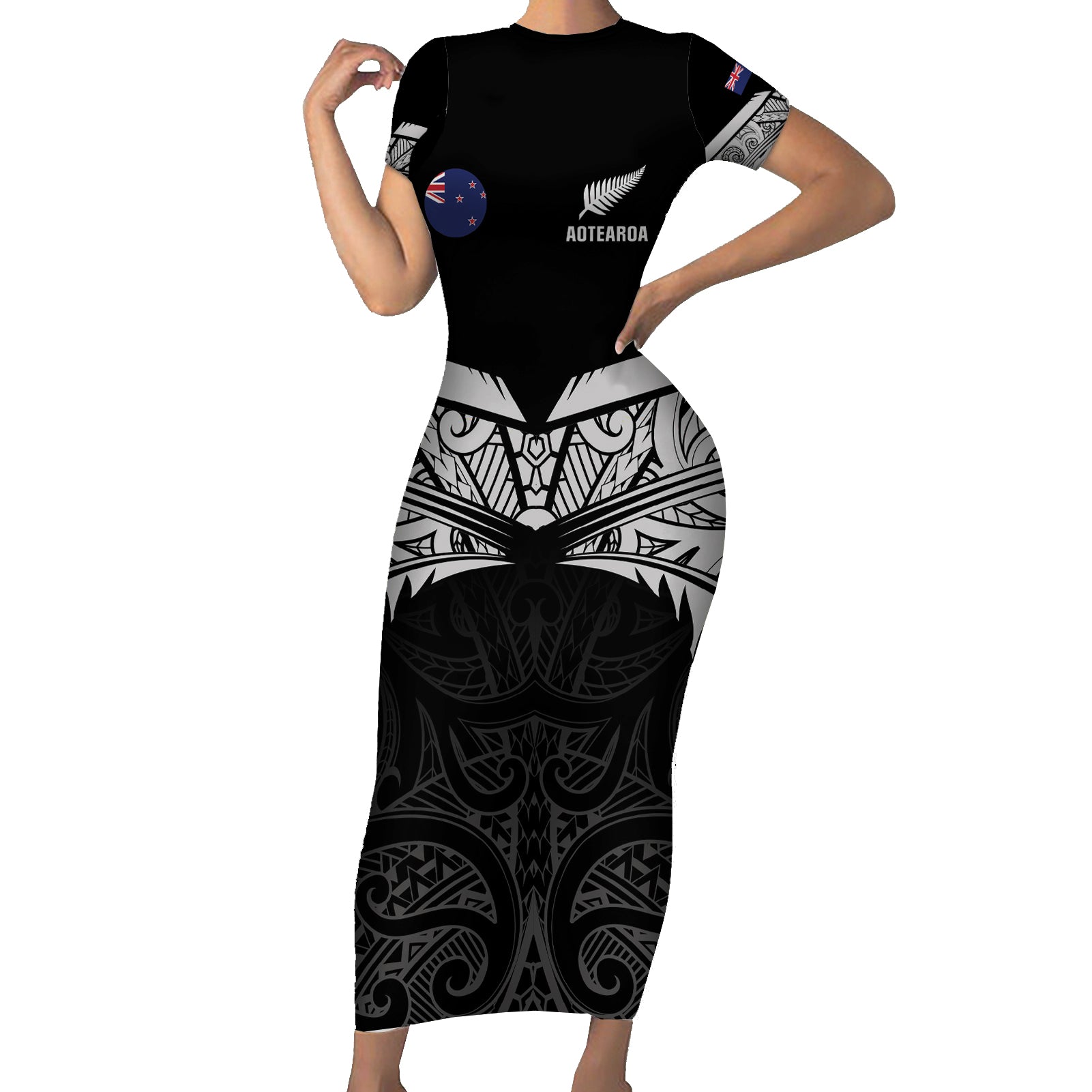 Custom New Zealand Cricket Short Sleeve Bodycon Dress Go Champions World Cup 2024 With Maori Pattern