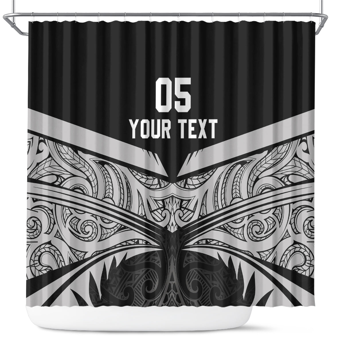 Custom New Zealand Cricket Shower Curtain Go Champions World Cup 2024 With Maori Pattern LT05 Black - Polynesian Pride