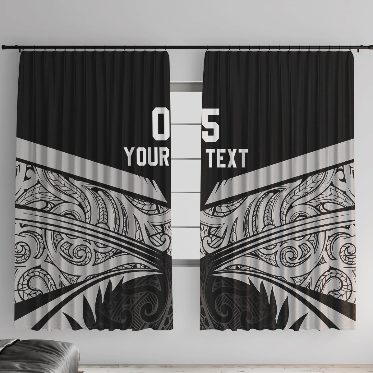 Custom New Zealand Cricket Window Curtain Go Champions World Cup 2024 With Maori Pattern LT05 With Hooks Black - Polynesian Pride