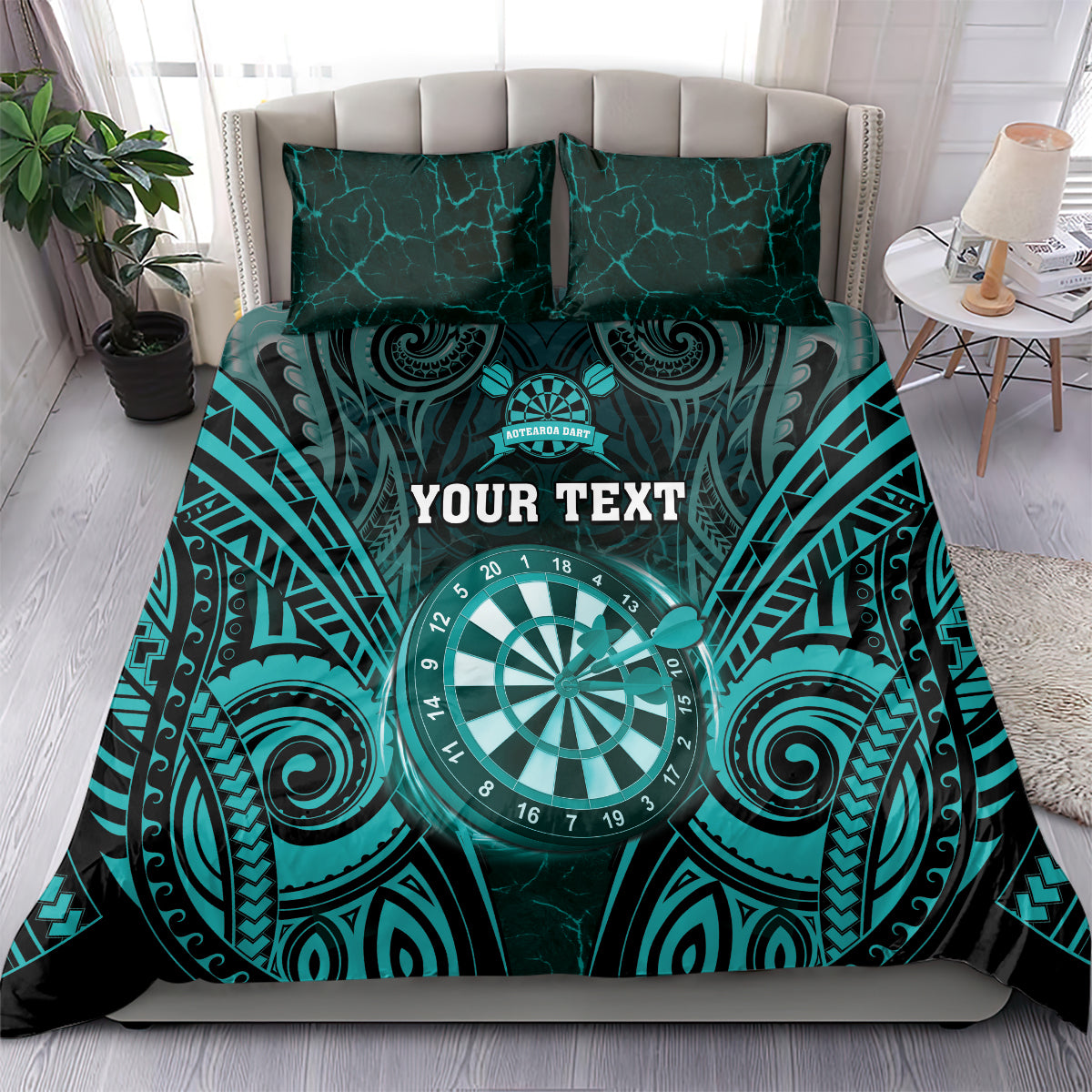 Personalised New Zealand Darts Bedding Set Turquoise Dart Board Maori Pattern LT05 - Polynesian Pride
