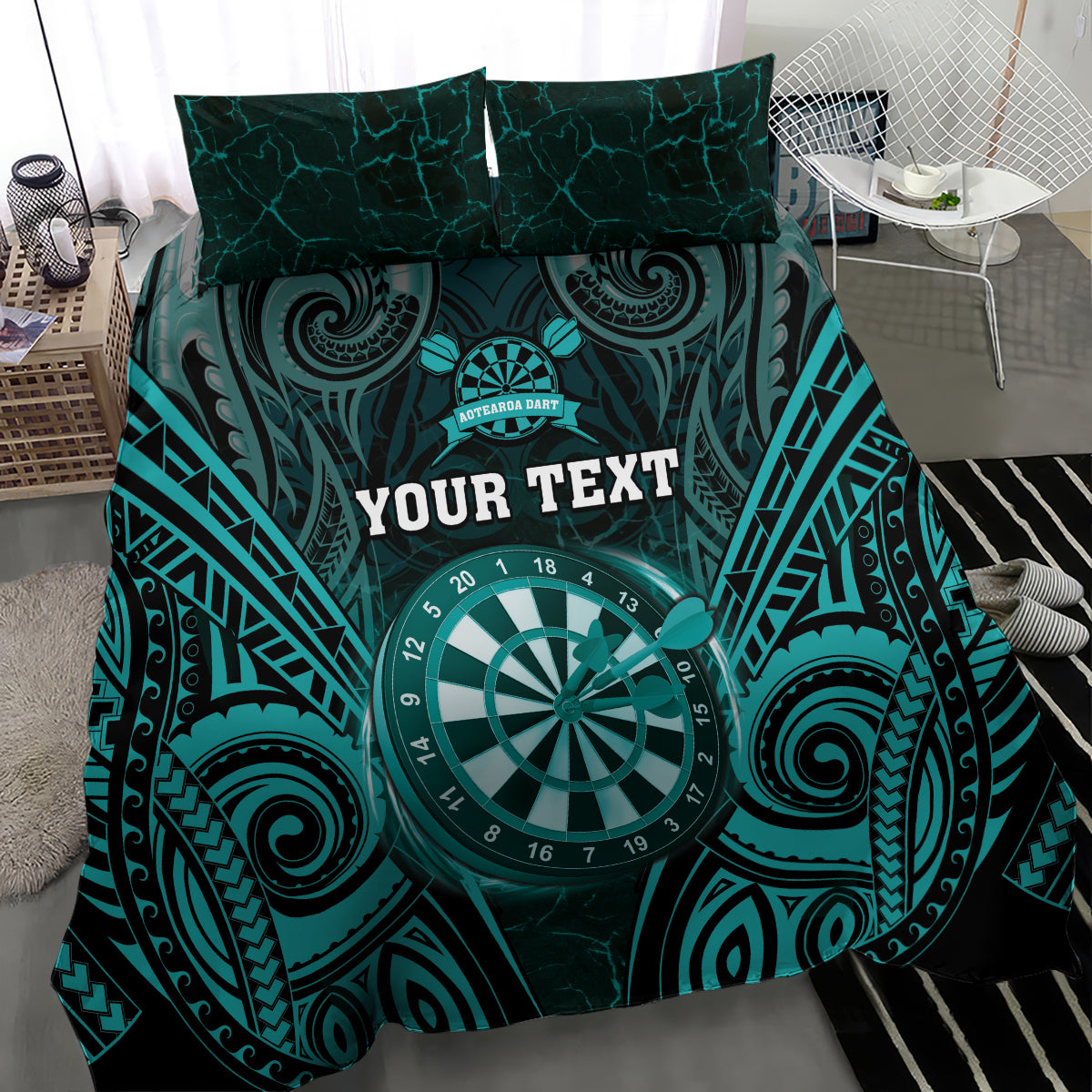 Personalised New Zealand Darts Bedding Set Turquoise Dart Board Maori Pattern LT05 - Polynesian Pride